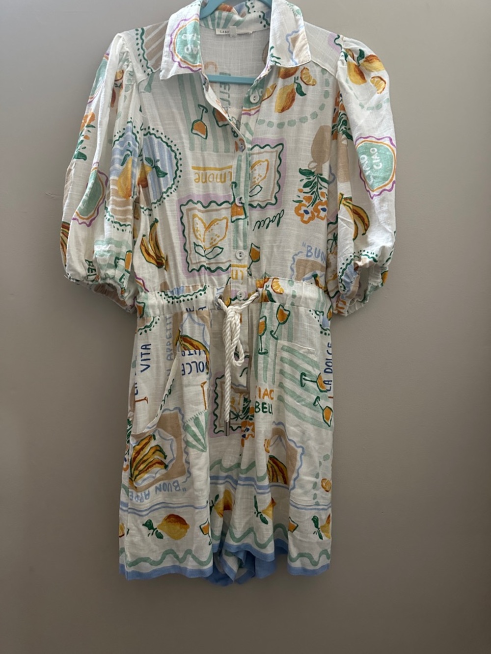 Button-Front Citrus Print Romper with Rope Waist